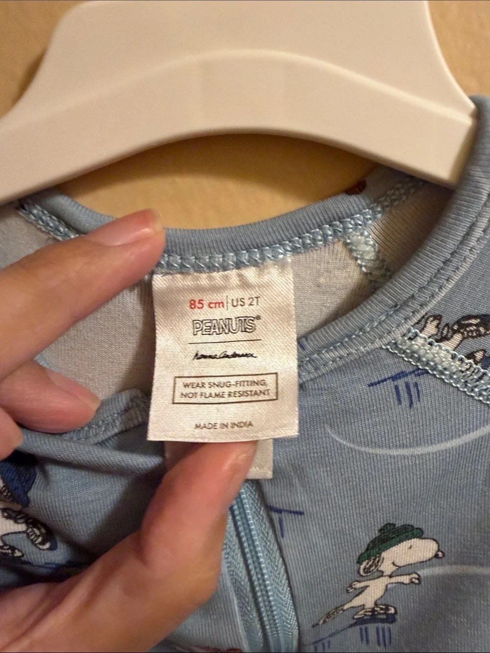 Hanna Andersson PEANUTS Kids Light Blue One-Piece Zipper Pajamas with Skating